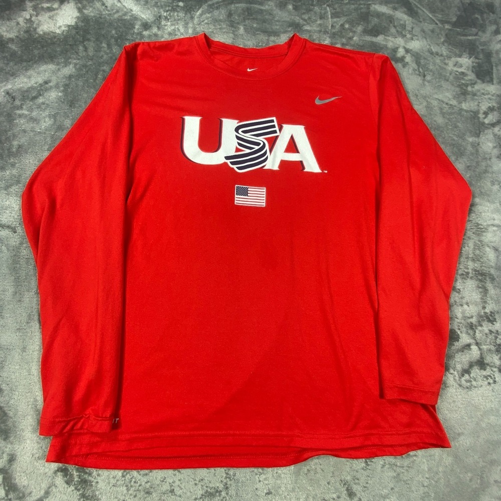 Nike Shirt USA Olympic Team Mens XL Red Dri-FIT Long Sleeve Performance Tee